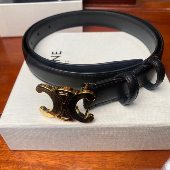 Celine Triomphe Belt Black & Gold Size 85 Classic Designer - Picture 3 of 6